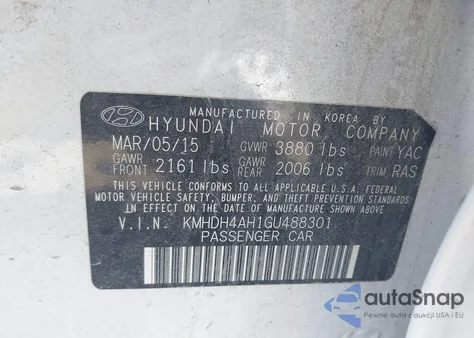 2016 Hyundai Elantra Sport из США, поврежденный, VIN KMHDH4AH1GU488301